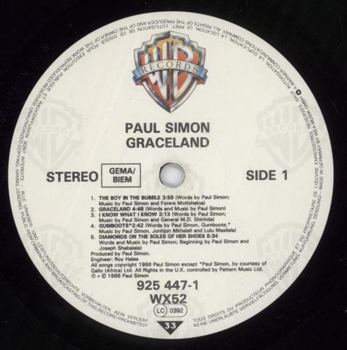 Paul Simon Graceland - EX vinyl LP album (LP record) German PSILPGR890715