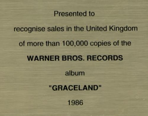 Paul Simon Graceland in-house award disc UK PSIAIGR479370