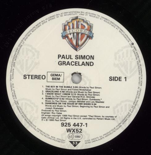 Paul Simon Graceland vinyl LP album (LP record) German PSILPGR764189