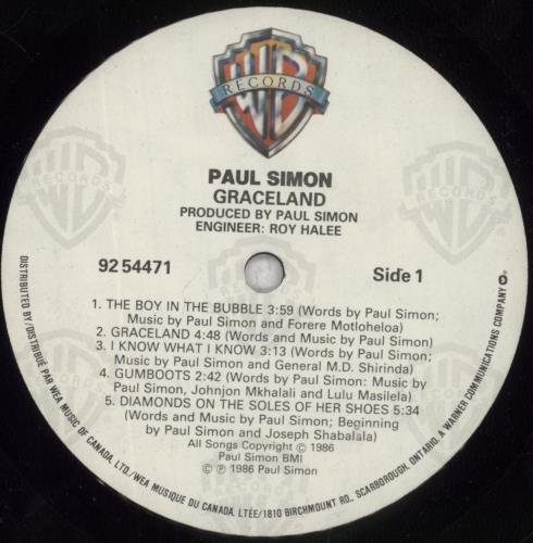 Paul Simon Graceland vinyl LP album (LP record) Canadian PSILPGR846615