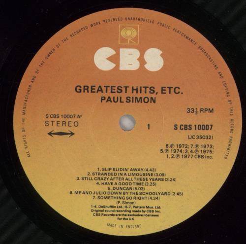 Paul Simon Greatest Hits, Etc. vinyl LP album (LP record) UK PSILPGR496658
