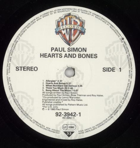 Paul Simon Hearts And Bones vinyl LP album (LP record) German PSILPHE495017