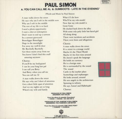 Paul Simon You Can Call Me Al 12" vinyl single (12 inch record / Maxi-single) UK PSI12YO92137