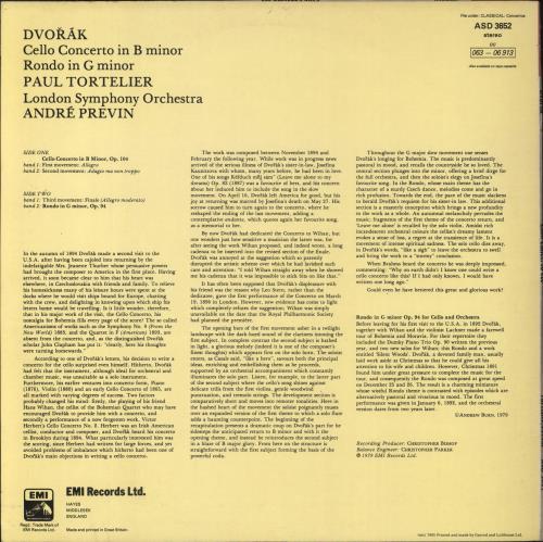 Paul Tortelier Dvorak: Cello concerto in B minor & Rondo in G minor vinyl LP album (LP record) UK P03LPDV794614