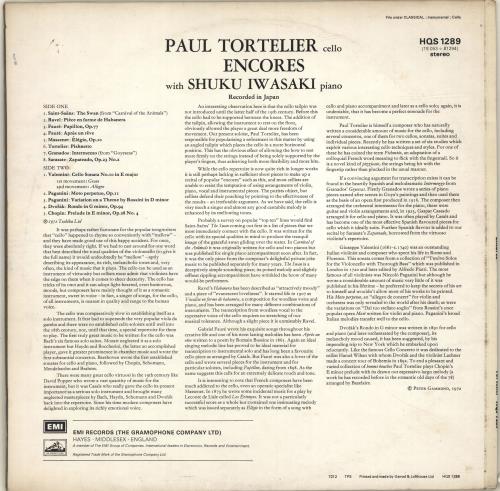 Paul Tortelier Encores vinyl LP album (LP record) UK P03LPEN700413