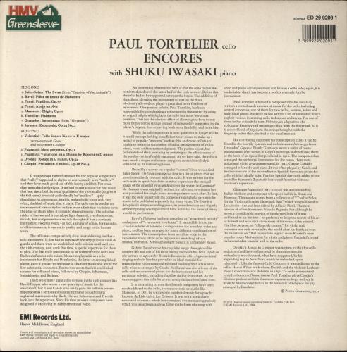 Paul Tortelier Plays Encores vinyl LP album (LP record) UK P03LPPL857264