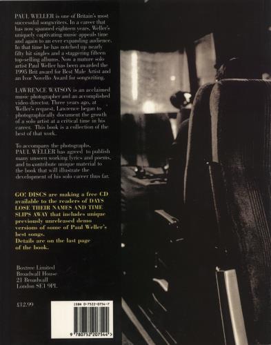 Paul Weller Days Lose Their Names And Time Slips Away book UK WELBKDA248880