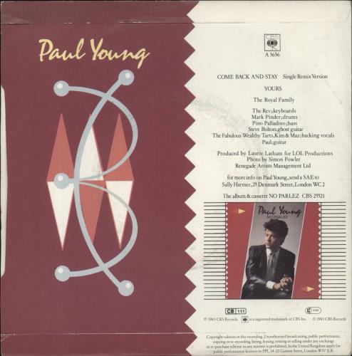 Paul Young Come Back And Stay - Sleeve B 7" vinyl single (7 inch record / 45) UK PYO07CO598989