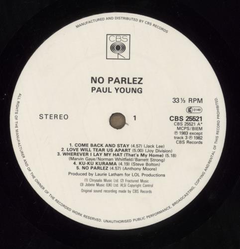 Paul Young No Parlez vinyl LP album (LP record) UK PYOLPNO231410