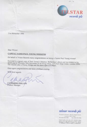 Paul Young Reflections - Autographed + Letter CD album (CDLP) UK PYOCDRE727892