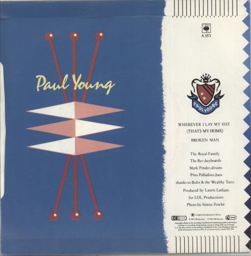 Paul Young Wherever I Lay My Hat 7" vinyl single (7 inch record / 45) UK PYO07WH243079
