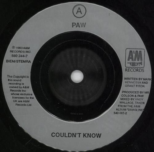 Paw Couldn't Know 7" vinyl single (7 inch record / 45) UK PAW07CO870537