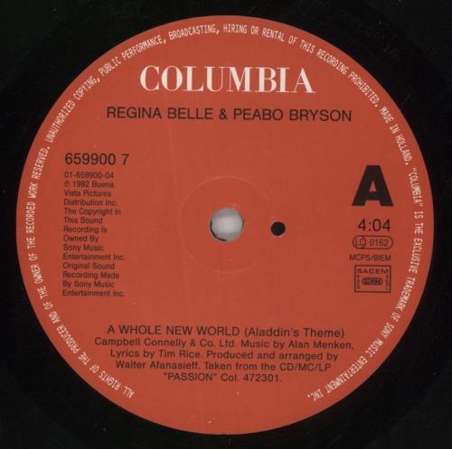 Peabo Bryson A Whole New World (Aladdin's Theme) 7" vinyl single (7 inch record / 45) UK PEA07AW303122