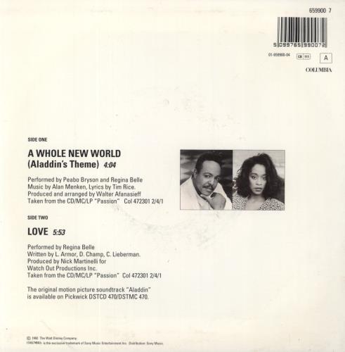 Peabo Bryson A Whole New World (Aladdin's Theme) 7" vinyl single (7 inch record / 45) UK PEA07AW303122