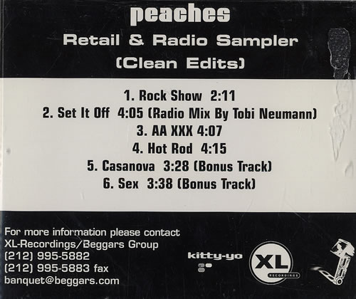 Peaches The Sweet Side Of Peaches - Clean Edit CD single (CD5 / 5") US P-EC5TH480339