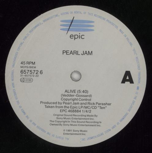 Pearl Jam Alive - Poster Sleeve - VG 12" vinyl single (12 inch record / Maxi-single) UK PJA12AL863465