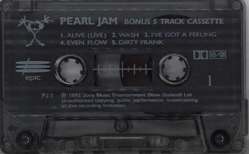 Pearl Jam Bonus 5 Track Cassette cassette single New Zealand PJACSBO781178