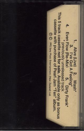 Pearl Jam Bonus 5 Track Cassette cassette single New Zealand PJACSBO781178