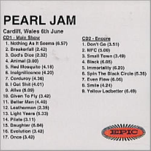Pearl Jam Cardiff, Wales 6th June CD-R acetate UK PJACRCA223600