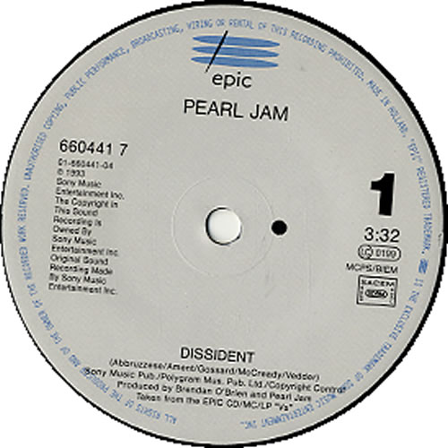 Pearl Jam Dissident 7" vinyl single (7 inch record / 45) Dutch PJA07DI616124