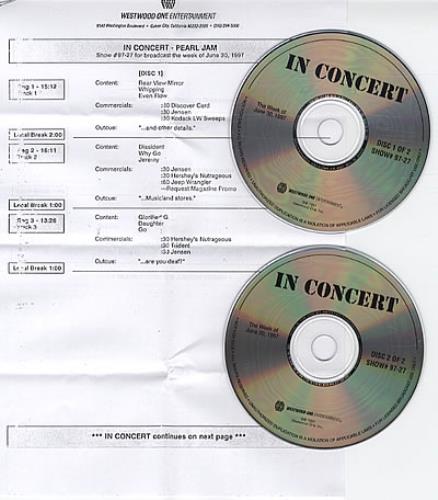 Pearl Jam In Concert 2 CD album set (Double CD) US PJA2CIN108206