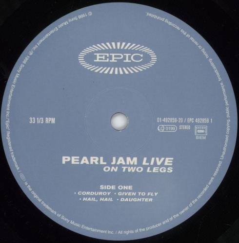 Pearl Jam Live On Two Legs - VG 2-LP vinyl record set (Double LP Album) UK PJA2LLI881328
