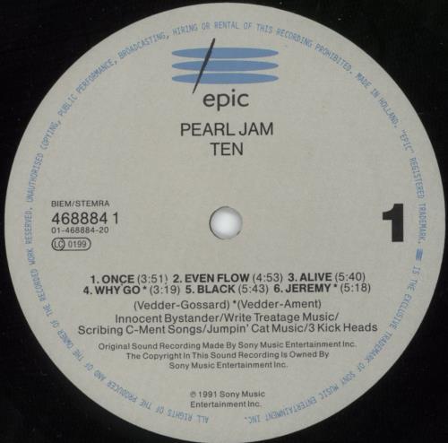 Pearl Jam Ten - VG+ vinyl LP album (LP record) UK PJALPTE769362