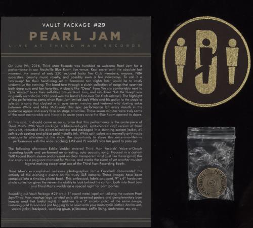 Pearl Jam Vault 29 - Live At Third Man Records vinyl LP album (LP record) US PJALPVA856468