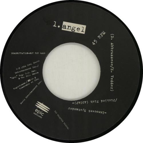 Pearl Jam Angel US Promo 7" vinyl single (7 inch record / 45) (25054)