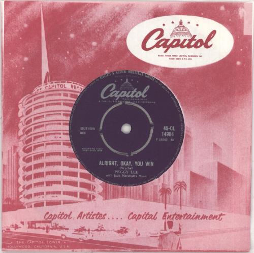 Peggy Lee Alright, Okay, You Win 7" vinyl single (7 inch record / 45) UK PEG07AL740478