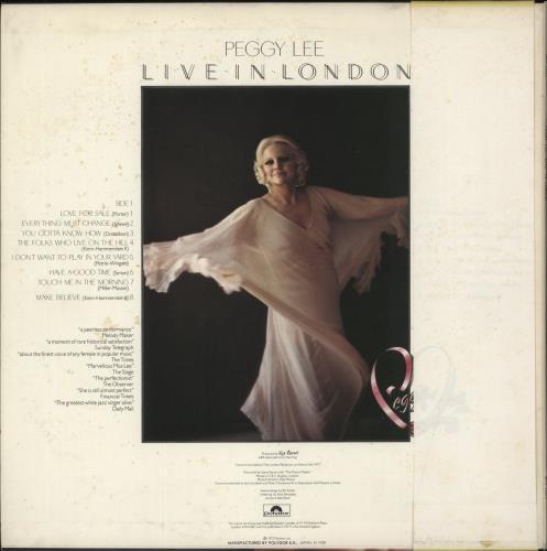 Peggy Lee Live In London vinyl LP album (LP record) Japanese PEGLPLI872915