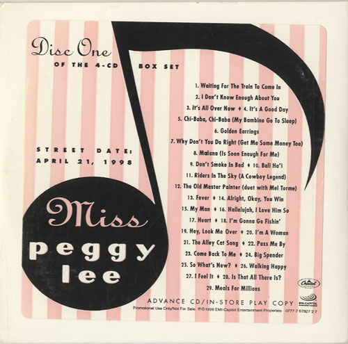 Peggy Lee Miss Peggy Lee CD album (CDLP) US PEGCDMI464419