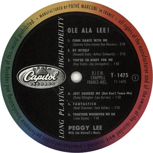 Peggy Lee Ol� Ala Lee! vinyl LP album (LP record) French PEGLPOL693239