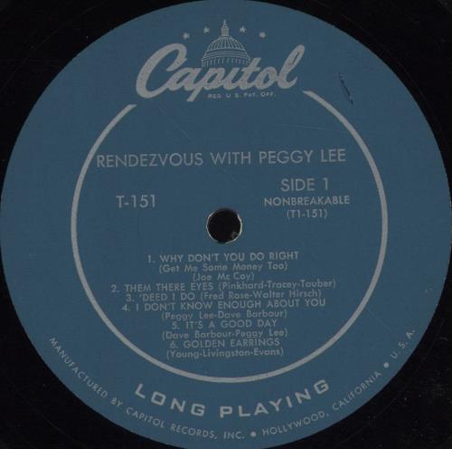 Peggy Lee Rendezvous With Peggy Lee vinyl LP album (LP record) US PEGLPRE698899