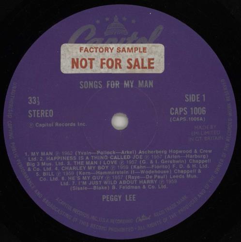 Peggy Lee Songs For My Man - Factory sample vinyl LP album (LP record) UK PEGLPSO756133