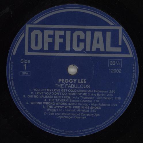 Peggy Lee The Fabulous Peggy Lee vinyl LP album (LP record) Danish PEGLPTH563113