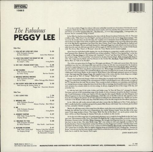 Peggy Lee The Fabulous Peggy Lee vinyl LP album (LP record) Danish PEGLPTH563113