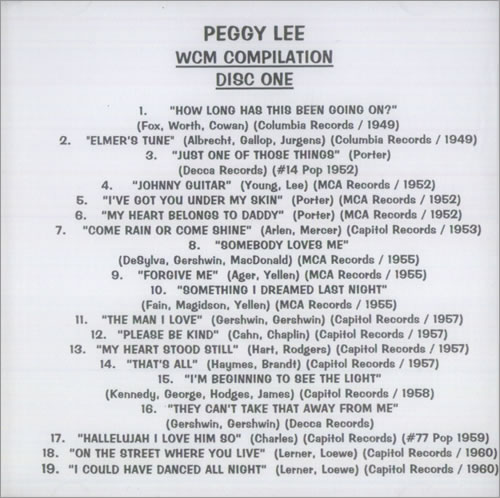 Peggy Lee WCM Compilation CD-R acetate US PEGCRWC539370