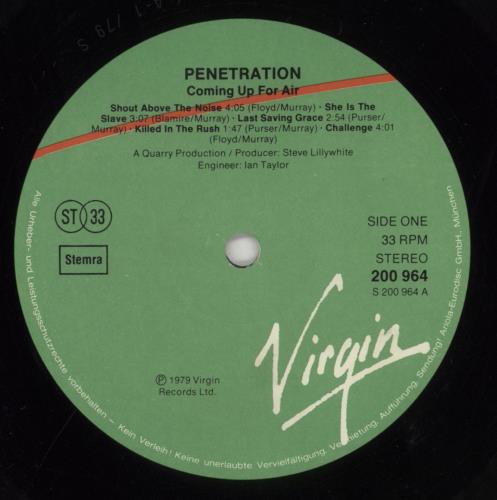 Penetration Coming Up For Air vinyl LP album (LP record) German PENLPCO359850
