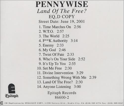 Pennywise Land Of The Free? CD-R acetate US PNYCRLA185597