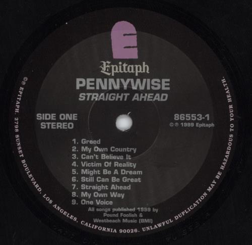Pennywise Straight Ahead vinyl LP album (LP record) US PNYLPST815318