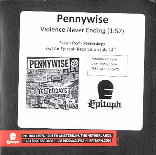 Pennywise Violence Never Ending CD-R acetate UK PNYCRVI609799