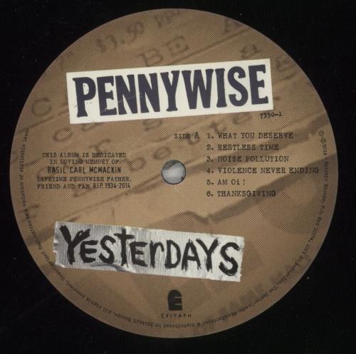 Pennywise Yesterdays vinyl LP album (LP record) Dutch PNYLPYE866568