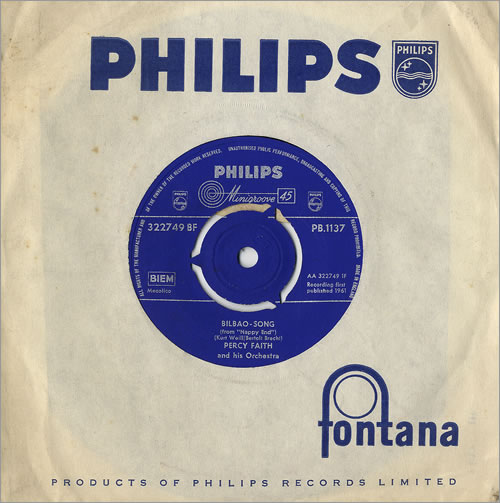 Percy Faith (Jazz) Bilbao-Song 7" vinyl single (7 inch record / 45) UK PFH07BI479883