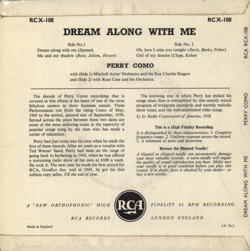 Perry Como Dream Along With Me 7" vinyl single (7 inch record / 45) UK PA907DR550541
