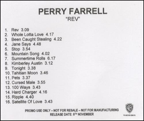 Perry Farrell Rev CD-R acetate UK PYFCRRE145792