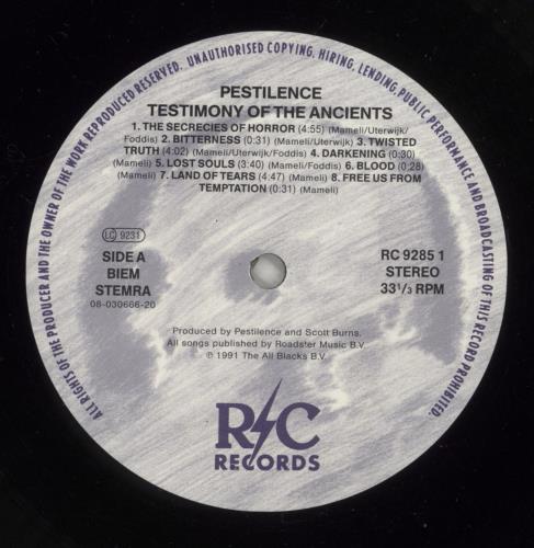 Pestilence Testimony Of The Ancients vinyl LP album (LP record) Dutch P45LPTE581845