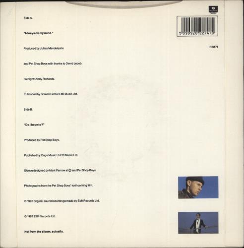 Pet Shop Boys Always On My Mind 7" vinyl single (7 inch record / 45) UK PSB07AL04058