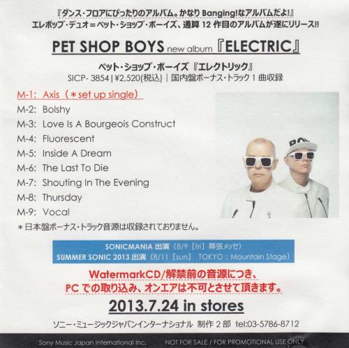 Pet Shop Boys Electric CD-R acetate Japanese PSBCREL701490