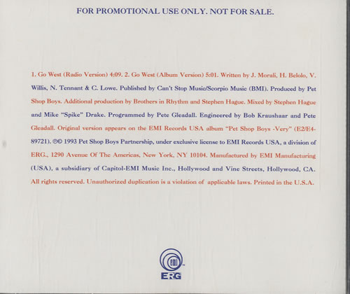 Pet Shop Boys Go West CD single (CD5 / 5") US PSBC5GO25088